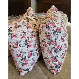 Set Of 2 Cath Kidston London Pink Strawberry Oversized Throw Pillows Zip 24x24in